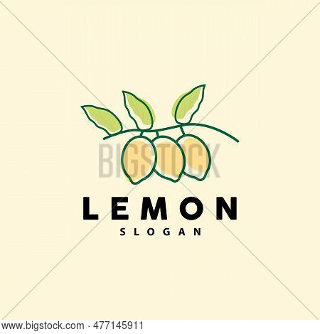 Lemon Logo, Luxurious Elegant Minimalist Design, Lemon Fresh Fruit Vector For Juice, Illustration Te