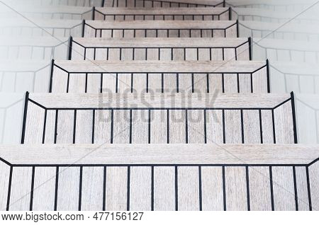 Teak Steps On A Luxury Yacht. Teak Deck Of The Yacht. Entrance To The Second Floor Of The Yacht.