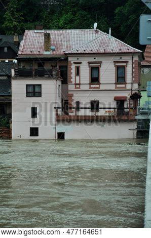 Tabor, Czech Republic - June 02 2013: Devastating Floods In The City Tabor Ten Years Ago In 2013, Ov