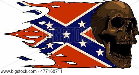 Human Skull With Confederation Flag Isolated On White Background