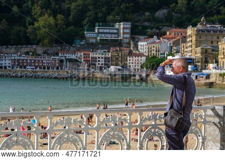 Donostia-san Sebastian, Spain - 15 September 2022: San Sebastian Promenade, Donostiako Itsas Paseale