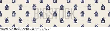 Masculine Block Print House Vector Ribbon. Seamless Sketchy City Street Organic Style For Rustic Was