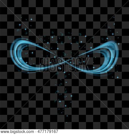 Vector Blue Blurred Fire On Dark Background. Cartoon Flames. Bonfire Burst. Hot Blue Sparks. Dangero