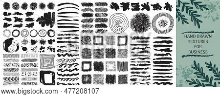 Brush, Shader And Brushstrokes. Flat Abstract Patterns, Nature Textures For Business, Vintage Hand D