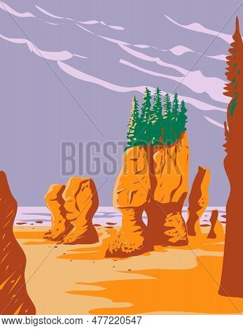 Wpa Poster Art Of Hopewell Rocks In Fundy National Park Located On The Bay Of Fundy Near The Village