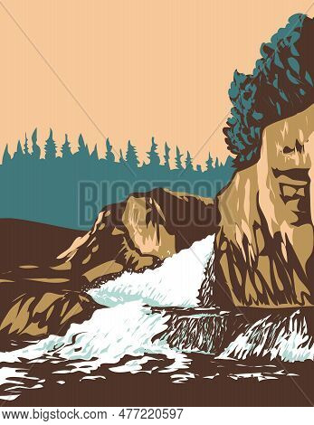 Wpa Poster Art Of Cascade River Falls In Pukaskwa National Park Located Marathon In Thunder Bay Dist