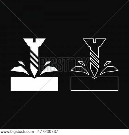 Self-tapping Screw Is Screwed Into The Material Shavings Scatter Set Icon White Color Vector Illustr