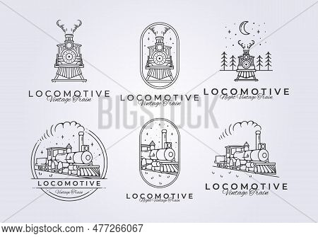 Set Of Vintage Train Locomotive Logo Vector Illustration Design, Hogwarts Express Graphic Template I