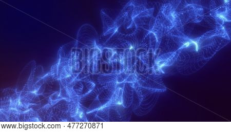Abstract Blue Energy Waves From Futuristic Hi-tech Mesh Particles Glowing Background