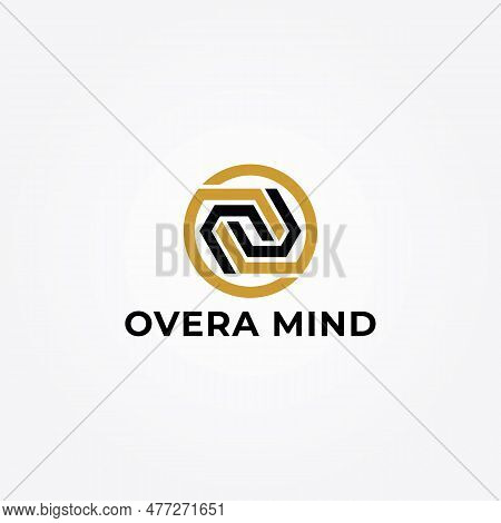 Abstract Initial Letter Om Or Mo Logo In Black And Gold Color Isolated In White Background. Letter O