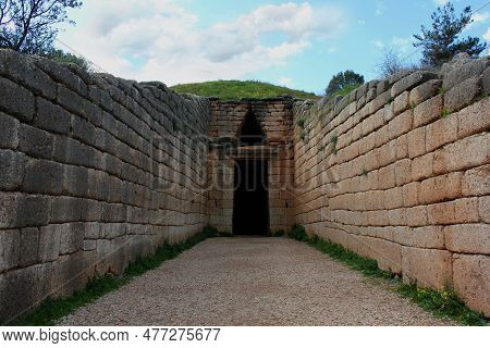 Tholos Tomb Of Atreus Or Agamemnon In The Ancient Greek City Mycenae, Peloponnese Greece