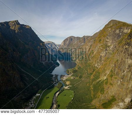 Naeroyfjord, Sogn Og Fjordane County, Norway Aerial