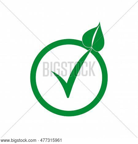 Check Leaf Logo Vegetarian Quality Ecology Vegan Green Eco Element Organic Symbol. Vector Illustrati