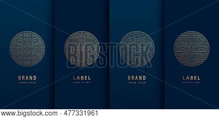 Vector Set Of Geometric Line Logos, Wine, Jewelry, Perfume And Cosmetic Labels. Art Deco Circles, Lu