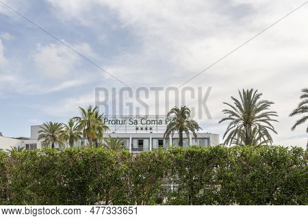 Sa Coma, Spain; June 03 2023: Main Facade Of The Hotel Protur Sa Coma Playa In The Majorcan Tourist 