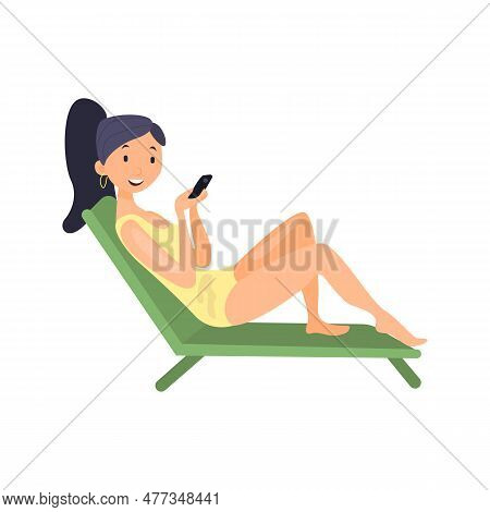 Sunbathing Lady With Smartphone Flat Icon. Colored Vector Element From Beach People Collection. Crea