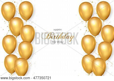 Brthday Greeting Vector Background Design. Happy Birthday Typography Text With Color Balloons For Bi