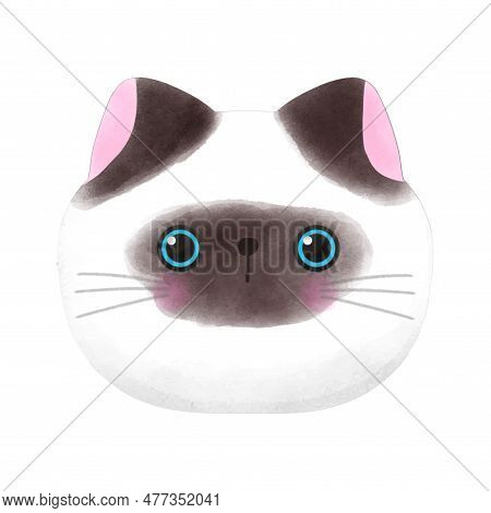 Cute Himalayan Cat Head Watercolor Style Vector Illustration On White Background
