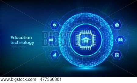 Education Technology. Edtech. Innovative Online E-learning Concept. Webinar, Knowledge, Online Train