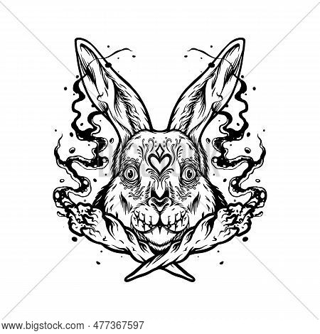 Sugar Skull Rabbit Head Joint Smoking Cannabis Logo Illustrations Monochrome Vector Illustrations Fo