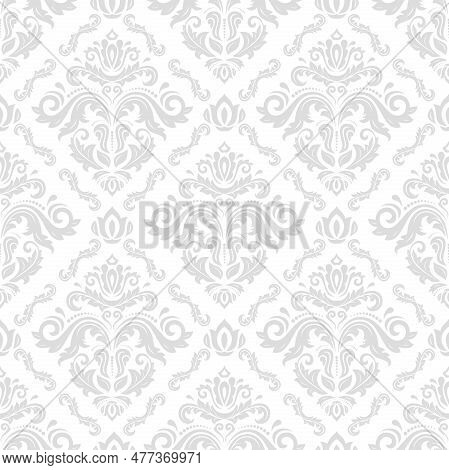 Orient Classic Pattern. Seamless Abstract Background With Light Silver Vintage Elements. Orient Back
