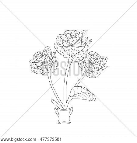 Rose Flower Hand Drawn Coloring Page With Decorative Style Line Art Vector Design