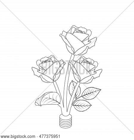 Rose Flower Hand Drawn Coloring Page With Decorative Style Line Art Vector Design