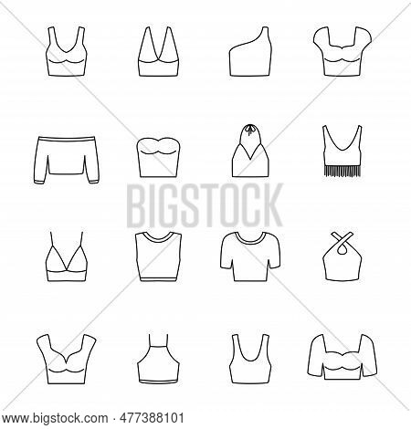 Set Of Icons Of Trendy Crop Tops, Vector Illustration