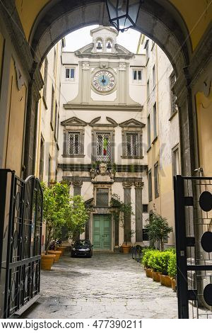 Building Facade In Palazzo Ricca In The Historical Center In Napoli Italy