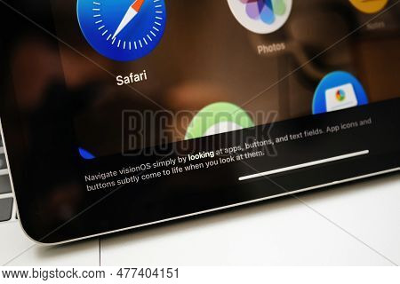 Paris, France - Jun 6, 2023: How To Navigate Visionos Apple Vision Pro Mixed Reality Xr Headset - Ju