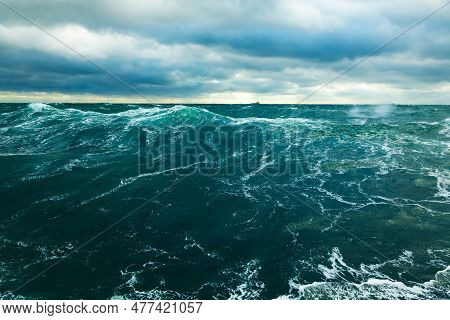 A Storm In The Ocean. Storm Waves In The Open Ocean.