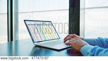 Spreadsheet Data Analyst Using Computer Software On Laptop
