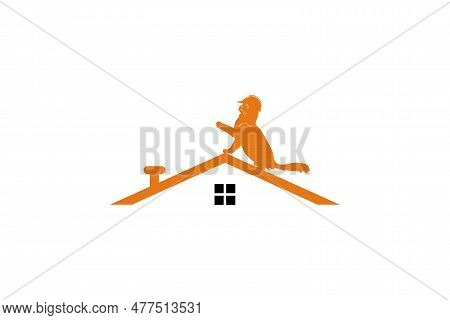 Logo Design House Rooftop And Cat Construction Template Element Stock Vector