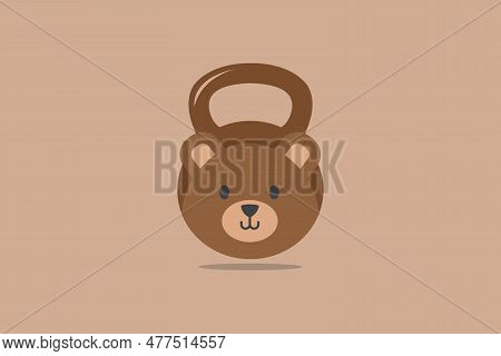 Cute Bear Kettle Bell Fitness Gym Logo Design Template Element Vector