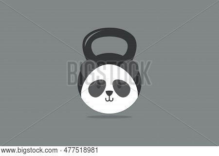 Cute Panda Kettle Bell Fitness Gym Logo Design Template Element Vector