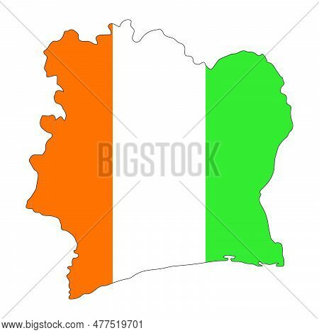Côte D'ivoire Map Silhouette With Flag Isolated On White Background. Simple Flat Icon Illustration F