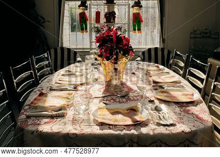 Table Prepared For Thanksgiving Dinner