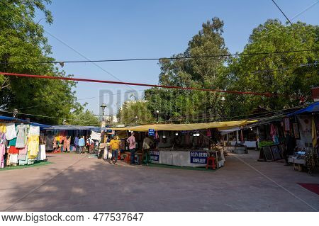 New Delhi, India - April 11, 2023: People At The Popular Dilli Haat Food And Craft Bazar.