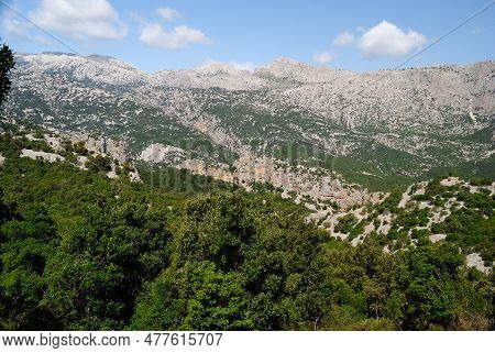 The Path To Old Cuile Sas Traes, View Of Supramonte Of Oliena