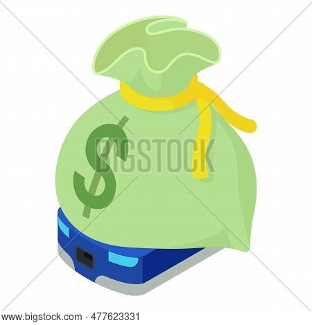 Warehouse Automation Icon Isometric Vector. Money Bag On Modern Warehouse Robot. Autonomous Robotic 