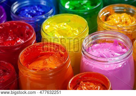 Colors For Fabric Printing In Different Colors In Clear Glass Bottles. \\rclear Glass Bottle Allows 