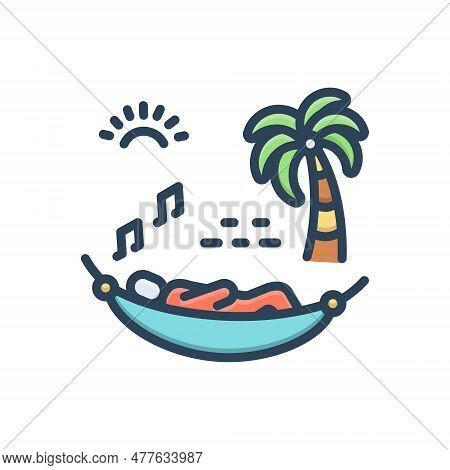 Color Illustration Icon For Enjoying Beach Relax Vacation Enjoyable Pleasant Hammock Swing Sleep Pla
