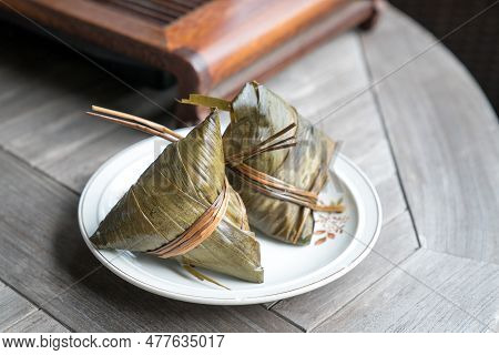 Zongzi. Rice Dumpling For Chinese Traditional Boat Festival, Duanwu Festival. High Angle View.