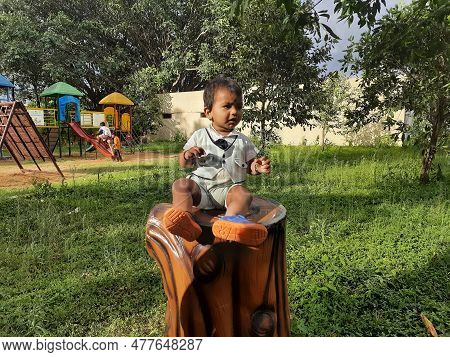 Closeup Of Beautiful Indian Toddler Photo Shoot In The Park
