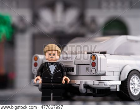 Tambov, Russian Federation - January 06, 2023 Lego No Time To Die -james Bond Minifigure Standing Ne