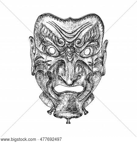Samurai Armor Mask, Vector Drawing, Facial Armour
