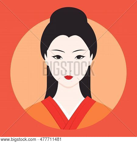 Japanese Woman In Traditional Costume Icon. Ancient Japan Geisha Avatar. Japanese Concept. Vector St