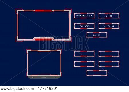 Twitch Stream Panel Overlay Template. Digital Streaming Screen Interface. Live Video Stream Overlay 