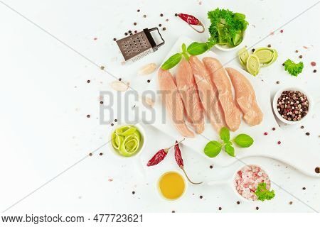 Chicken Breast Fillets.close Up.raw Chicken Meat.raw Fresh Chicken Fillet On A White Plate With Fres
