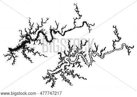 Lake Cumberland Reservoir (united States Of America, North America, Us, Usa, Kentucky) Map Vector Il